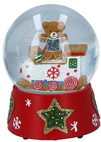 Schneekugel mit Musik, 13 cm, Lebkuchen-Teddy/Zug