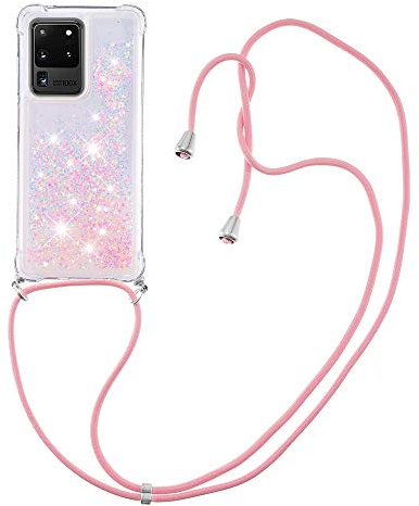 MRSTER Handykette Kompatibel mit Samsung Galaxy S21, Glitzer Flüssig Bewegende Treibsand Handyhülle mit Necklace mask Lanyard Schutzhülle für Samsung Galaxy S21 5G. LP Star Pink