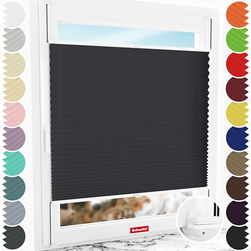 Schuette® Plissee ohne Bohren ● Premium Kollektion: Silesian Coal (Schwarz) ● 120x80cm (Breite x Höhe) ● Suprafix Faltrollo X Klemmfix Rollo ● Blitzschnelle Montage inkl. Video