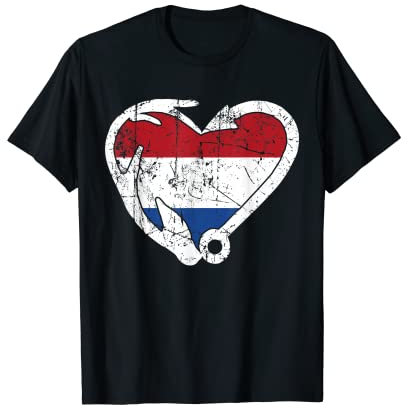 Angeln und Jagd - Fischhaken Elch Geweih Niederländische Flagge T-Shirt