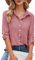 Odosalii Frauen Bluse Sommer, Elegant 3/4 Arm Shirt, V Ausschnitt Kariert Tops, Freizeit Langarm Fashion Flowy Business Musselin Casual Oberteil Longbluse(Dunkelrosa,Medium)