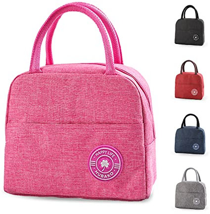 HUBAKO Kleine tragbare süße Lunchtasche für Kinder, Mini-isolierte Kinder-Lunchbox, wiederverwendbare Studenten-Lunch-Tragetasche mit Vordertasche für Jungen und Mädchen, Arbeit, Rosa