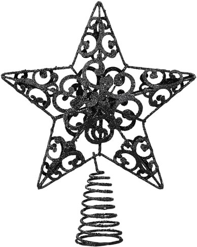 Aneco 25,4 cm Metall glitzernde Weihnachtsbaumspitze Stern Baumspitze Dekoration für Weihnachten Home Decor Schwarz