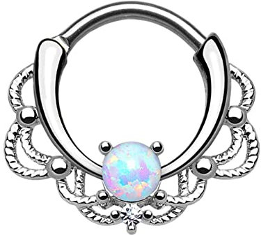 Beydodo Nase Piercings, Nasenring Piercing Chirurgenstahl 10MM Hoop mit Opal Vintage Tragus Piercing Silber, Nostril Piercing Ring