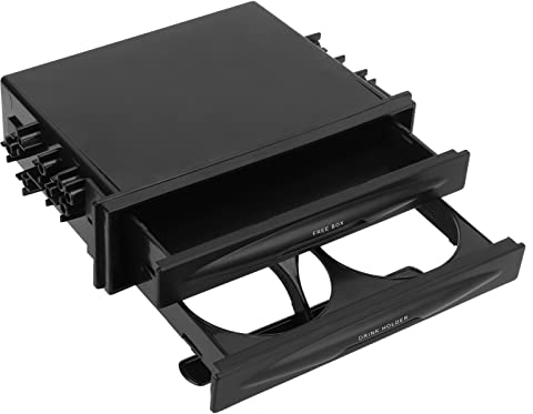 Qiilu Car Radio Storage Box - Single Din 2 in 1 Multi Purpose ABS Universal 1DIN 2 Layer Black Cup Holder