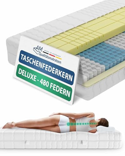 AM Qualitätsmatratzen 3D Deluxe Taschenfederkernmatratze 120x200cm H3 24cm - Made in Germany & Oeko TEX Zertifiziert - Ergonomische Matratze 120x200 H3 mit Lyocell Bezug - 7 Zonen Federkernmatratze