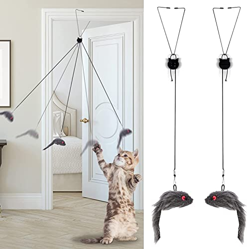 tao pipe 2 Stück Katzenspielzeug Selbstbeschäftigung Hängende Trrahmen Katzenspielzeu mit Elastische Maus, Interaktives Dancer Katzenspielzeug Mäuse für Katzenauslauf und gegen Langeweile Interaktives