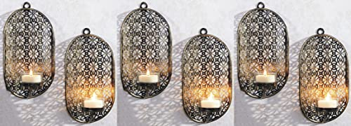 Novaliv 6X Wandkerzenhalter aus Metall mit Glas 6 x 10 x 19 cm Gold Kerzenhalter Teelichterhalter Wohnzimmer Dekoration Wanddeko Kerzen Vintage Deko Teelicht Wandhalter