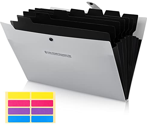 KONVINIT Dokumentenmappe mit fächern a4 Fächermappe Mappen Ordnersystem Aktenordner mit 8 Tasche Ordnungsmappe aus Kunststoff,Papier Organizer Document Folder,grau
