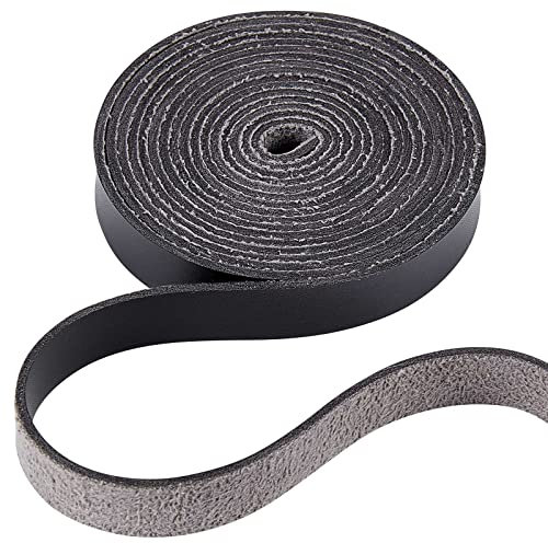 GORGECRAFT Lederbandstreifen 12.5mm Breit 2m Lang Ledermaserung Schwarze Gürtelwicklung Einseitige Flache Kordel Für Halskette Gürtel DIY-Bastelprojekte Griffe Haustierhalsbänder Zugseile