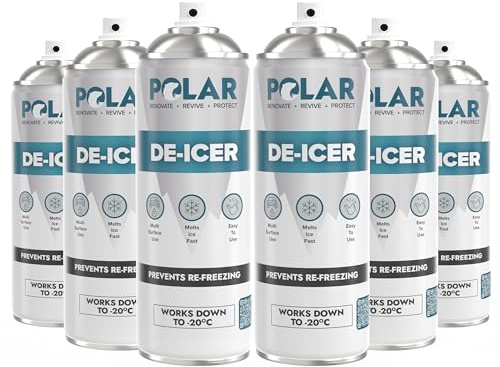 Polar De-Icer Spray - Car De-Icer - Windscreen Ice Remover - 6x500ml | Fast-Acting Car De-Icer - Melts Ice & Frost Down To -20°C - Stops Re-Freezing - For Windscreens, Mirrors, Locks & More