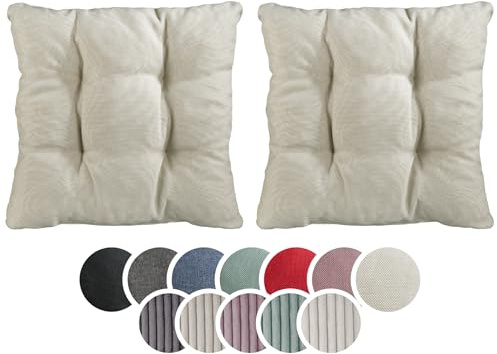 sleepling 2er Set Stuhlkissen 38x38 cm, Sitzkissen für Stuhl & Bank, Beige | Weicher Möbelstoff 38 x 38 cm, Indoor & Outdoor, Made in EU, OEKO-Tex, Waschbar bis 30 Grad, 2 Stück