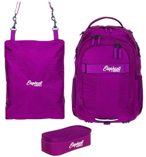 Elephant Schulrucksack 3 Teile Set Hero Signature Jungen Mädchen Rucksack Mäppchen Box Sportbeutel Attach Bag rtmb (Wild Berry 12993)