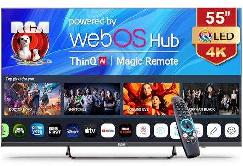 RCA Web OS TV 55-inch QLED 4K UHD Smart TV, MEMC HDR10 ThinQ AI, Voice Magic Remote Dolby Audio
