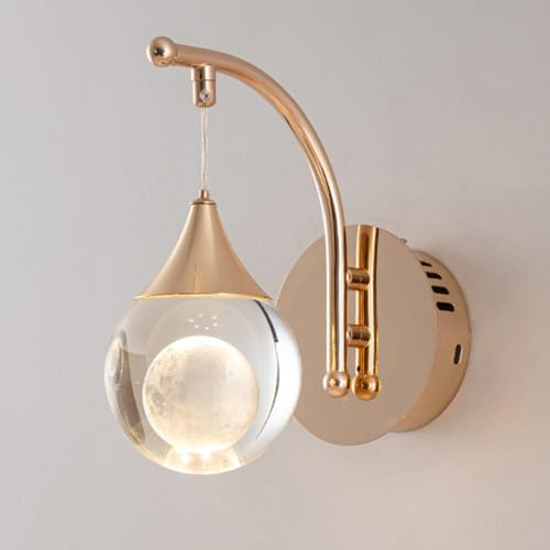 Applique murale en cristal globe, luminaire mural LED moderne avec 3 températures de couleur, applique murale en or rose, éclairage mural intérieur pour chambre à coucher, chevet, salle de bain
