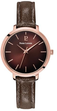 Pierre Lannier Montre Femme CHOUQUETTE Doré-Rose Cadran Chocolat Bracelet Cuir Chocolat 12 MM