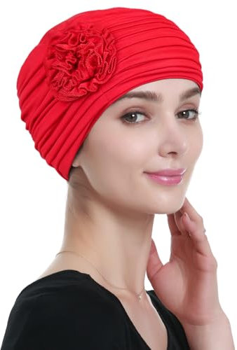 Alnorm Chemo Kopfbedeckungen für Frauen Geraffte Kopfbedeckungen Rot