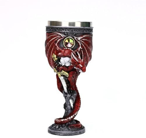 Wondelucy Medieval Dragon Goblet Game Creative Goods 7 Ounces Stainless Steel Drinking Cup Gothic GOT Dragon D&D Holy Grail Party Decoration Collectible,Red