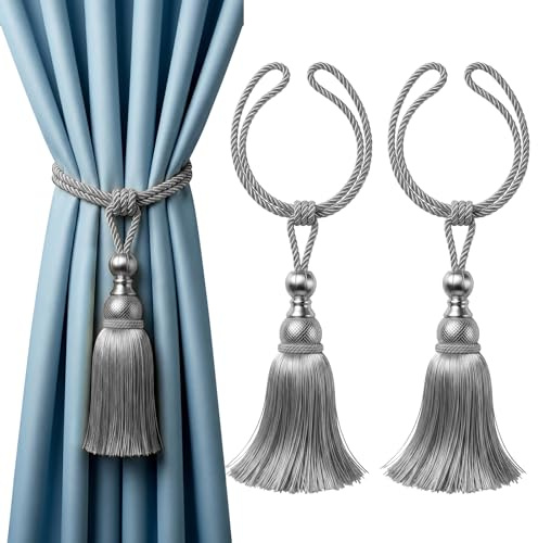 Rayong 2Pcs Raffhalter Vorhang Quasten Vorhanghalter Quasten Vorhang Raffhalter Quasten Silbergrau, Raffhalter für Vorhänge, für Salon, Schlafzimmer, Bibliothek, Hotel