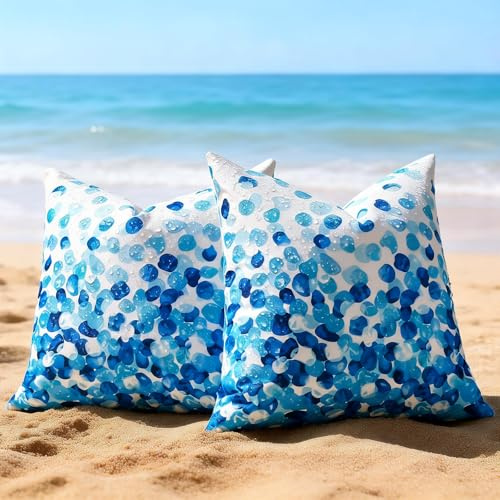 Outdoor Kissenbezug Wetterfest 45x45 Maritime Kissen Boho Wetterfest Frühling Ozean Sommer Deko Sofa Cover Bunte Kissenbezug Blau Deko Boho Style Outdoor Cushions for Sofa Wohnzimmer Balkon Garten