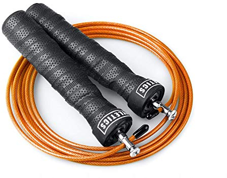Joyletics Springseil Speed Rope Fitness Premium + e-Book Profi Kugellager-Gelenk und Verstellbarer Seillänge | Inklusive Aufbewahrungstasche und Ersatzseil in orange