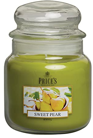 Price's Candles Sweet Pear Medium Jar Candle | Fresh sweet pear aroma, long-burning wax, decorative glass vessel, relaxing ambience, elegant home décor, everyday enjoyment