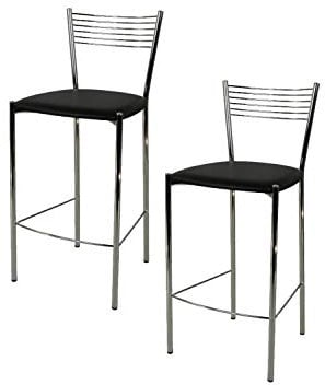 t m c s Tommychairs - Set 2 tabourets Elegance pour Cuisine, Bar et Salle à Manger, Robuste Structure en Acier chromé et Assise rembourrée et revêtue en Cuir Artificiel Couleur Noir