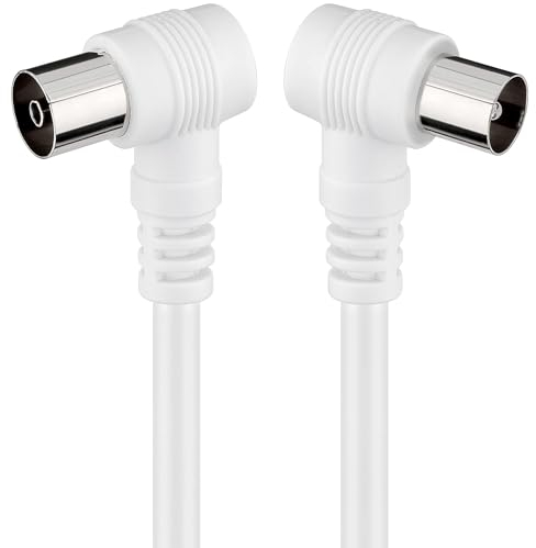 CABLEPELADO Cable antena TV macho hembra, cable coaxial antena de TV, Cable antena TV 90º acodado, Cable televisión, decodificador, HDTV, DVB-T2, DVB-C, DVB-S, TV y Radio, 75 Ohm, Blanco, 5 metros