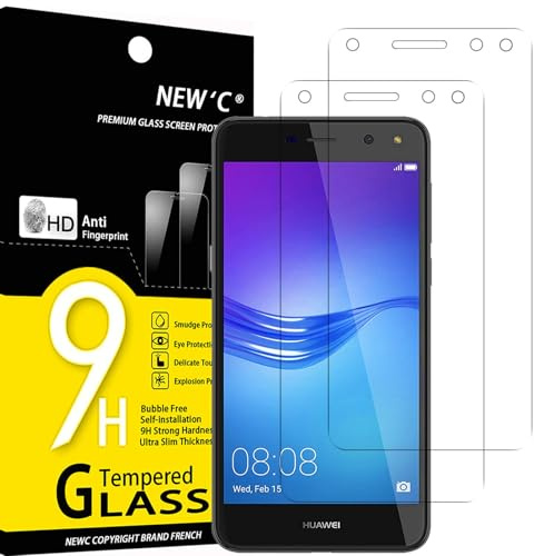NEW'C Verre Trempé pour Huawei Y6 (2017), Vitre Protection Écran | Lot de 2, HD Transparent, Dureté 9H, Anti-rayures, Sans bulles, Oléophobe, Tactile précis