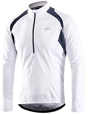 ARSUXEO Radtrikot Herren Langarm MTB Jersey Halber Reißverschluss Radbekleidung 6031 Weiß M