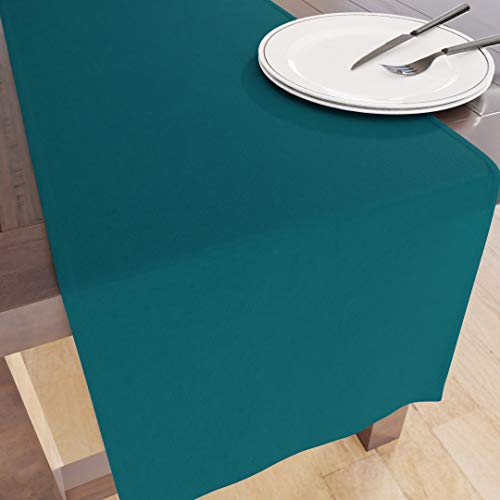 Encasa XO Table Runner Größe 32x230 cm | Baumwoll -Leinwand Stoff | Azul Blue Solid Color | Waschbarer und dauerhaft