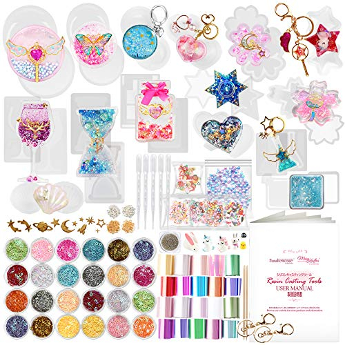Resin Shaker Silicone Moulds Pendant Jewellery Making Charm Keychain Supplies, Hourglass, Seashell, Heart, Flower, Perfume Bottle, Geometric 132 Kits
