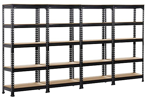 Yaheetech 4PCS Heavy Duty Black 5 Tier Garage Shed Storage Shelves Shelving Units Metal Boltless Industrial Racking, 150cm x 70cm x 30cm