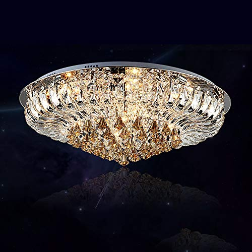 6167 Modern Genuine K9 Crystal LED Round Flush Ceiling Light Chandelier 3 Colours + Remote Control (Champagne, 80cm)