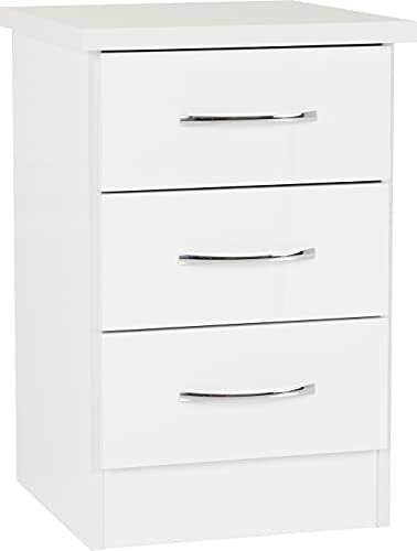 Nevada 3 Drawer Bedside Cabinet Chest Side Table Storage Unit (White Gloss)