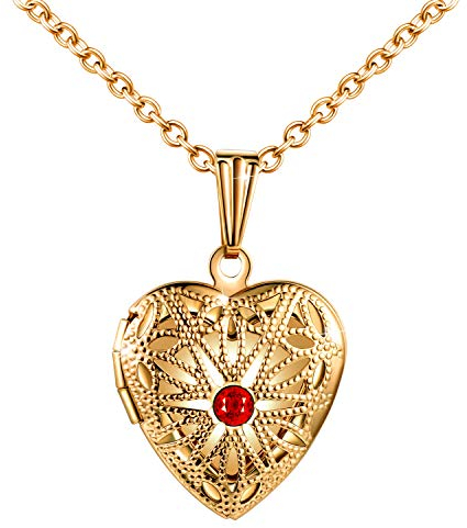 MicLee Damen Kette Edelstahl Foto Medaillon Photo Bilder Amulett Rot Zirkonia Silber/Rosegold/Gold Herzanhänger Halskette mit Geschenkbox Grußkarte für Mutter Tochter