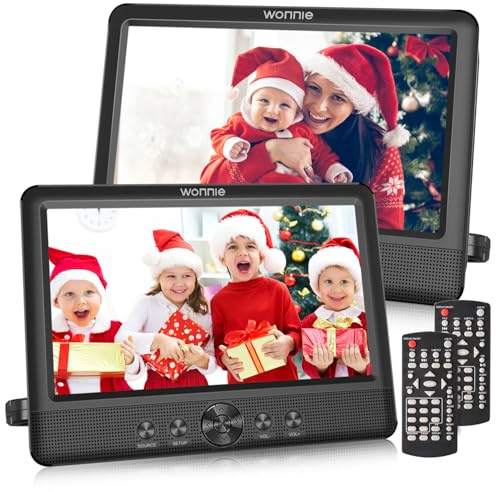 WONNIE 10.5 Two Car DVD Players Portable Dual Screen Headrest Video Player, Play a Same or Two Different Movies with 5-Hour Rechargeable Battery,2 AC Adapters,2 Mounting Brackets,Support USB/SD Card
