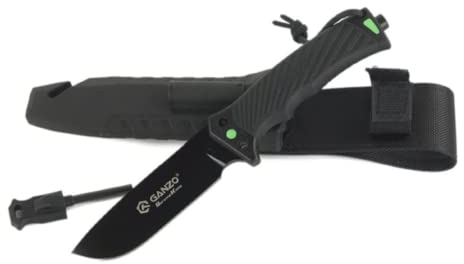 Ganzo Messer G8012 Outdoormesser, 8CR13-Stahl, Drop Point, Gurtschneider, Feuerstein, Bushcraft, Farbe:schwarz