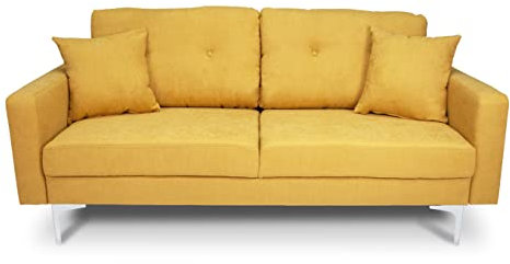SAMIRA Divano 3 posti in tessuto vellutato giallo piedi in metallo mod. Cloe