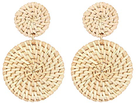 Gesponnenes Rattan Ring Doppelkreis-spinnendes Flechtenaussageohr baumelt Tropfen Bolzen-Schmuck