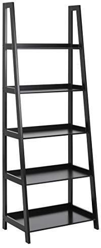 AC Design Furniture Wilhelm Treppenförmiges Bücherregal mit 5 Ablagen, H: 180 x B: 63 x T: 40 cm, Schwarz, Holz, 1 Stk.