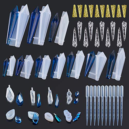 Cayway 48 Stück Silikonform Gießform, 28 Stück Schmuck Silikonform Resin Form und Formzubehör zur Herstellung von Halskettenanhängern und Ohrringen