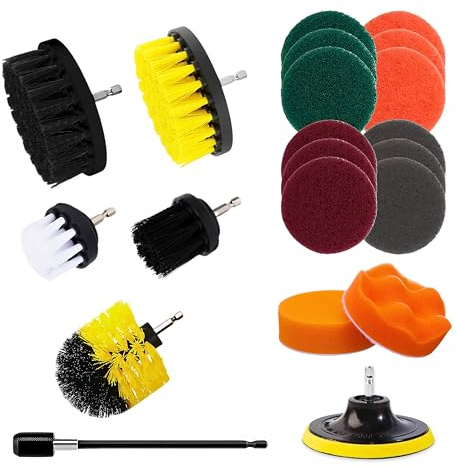 Diamond Shine 21-teiliges Bohrmaschine Power Scrubber Aufsatz Set - Scheuerbürsten, Haken- und Schlaufenpads, Schwämme & 15,2 cm Verlängerung für Allzweckreinigung