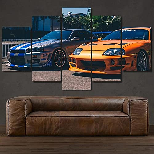 KOPASD 5 Panneau Mural Art Impressions sur Toile Voiture de Sport furieuse Impressions sur Toile Photos Huile pour Home Decor imprimé(sans Cadre 200x100cm)