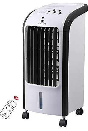 Straame - Portable Air Cooler with Humidifier Function - Air Cooler AC with 2 Ice Pack, 3 Speed Settings & Remote Control - Anti Dust Filter - 7.5 Hour Timer - 180° Oscillating Swing Function - White