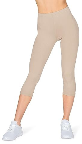 looksy Capri 3/4 Länge Leggings für Frauen Workout Hose Cropped Yoga Baumwolle Pants Plus Size, Beige XL