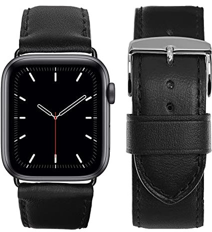 Eternel - Cinturino compatibile con Apple Watch Holi nero 44/45/46/49 mm adattatori alluminio grigio siderale/mezzanotte - Pelle di vacchetta fatta in Francia - Compatibile con tutti gli Apple Watch