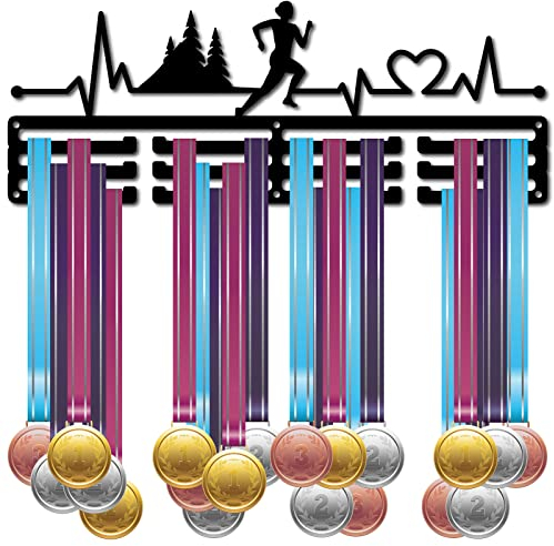 CREATCABIN Laufmedaillenhalter Display Sportmedaillenhalter Über 60+ Medaillen Eisenhalter Rahmen Wandmontage Zum Aufhängen Für Medaillengewinner Läufer Gymnastik Marathon Athlet Geschenk 40 x 15cm
