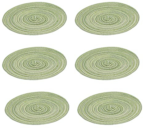 Buachois 6 Stück Gewebte Tischsets 20cm Runde Chinagras Geflochtene Platzdeckchen, Hitzebeständige rutschfeste Untersetzer, Abwaschbar Esstisch Platzsets für Hause Hochzeits Dekoration(Grün)