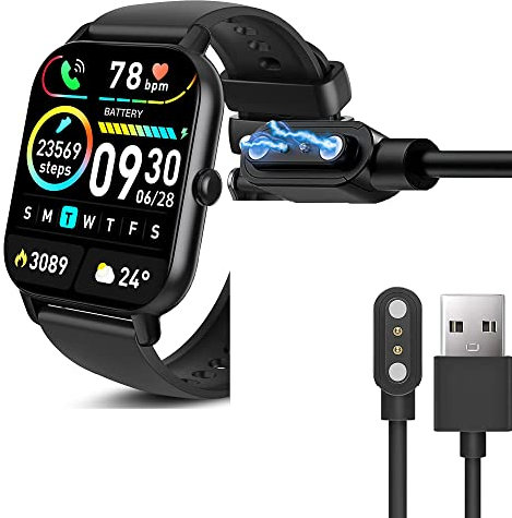 Blueshaweu Magnétique Chargeur Compatible avec Aptkdoe P66D Smartwatch,Magnétique Chargeur cable Montre Connectée USB 3,3ft Compatible avec Aptkdoe P66D/Ddidbi P66D 1.85 Smartwatch (Noir)